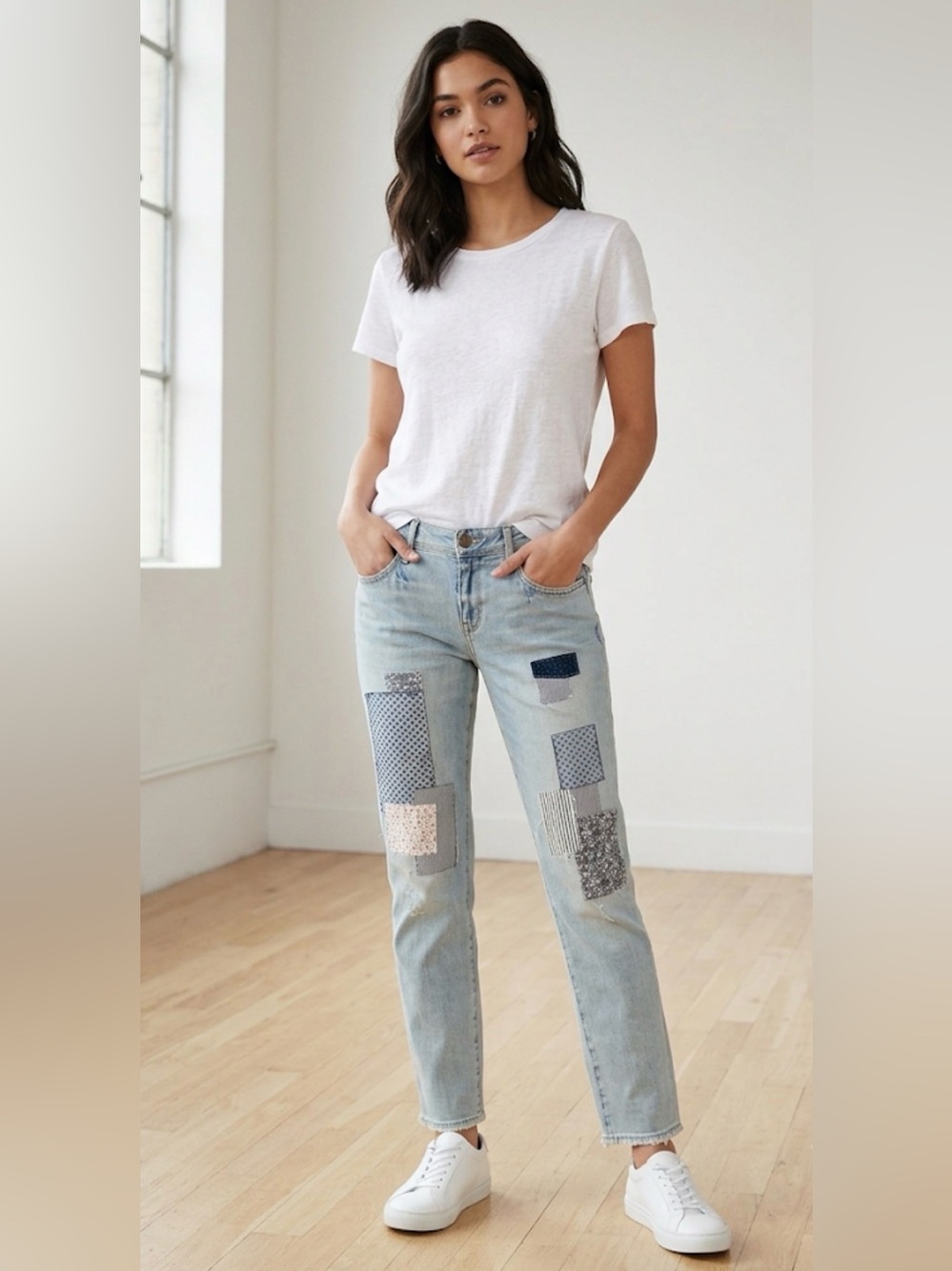 GAP Light Blue Straight-Leg Jeans with Patchwork